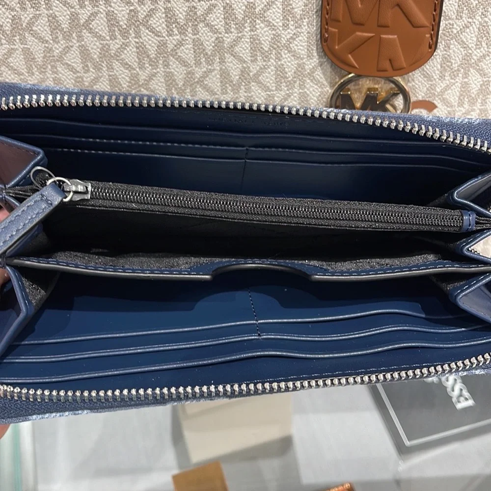 Michael Kors Men’s Women’s Cooper Tech Zip Around Continental Wallet Navy NWT